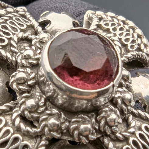 ヴィンテージ 900シルバー&パープルストーン クロスペンダント& 純銀ネックレス